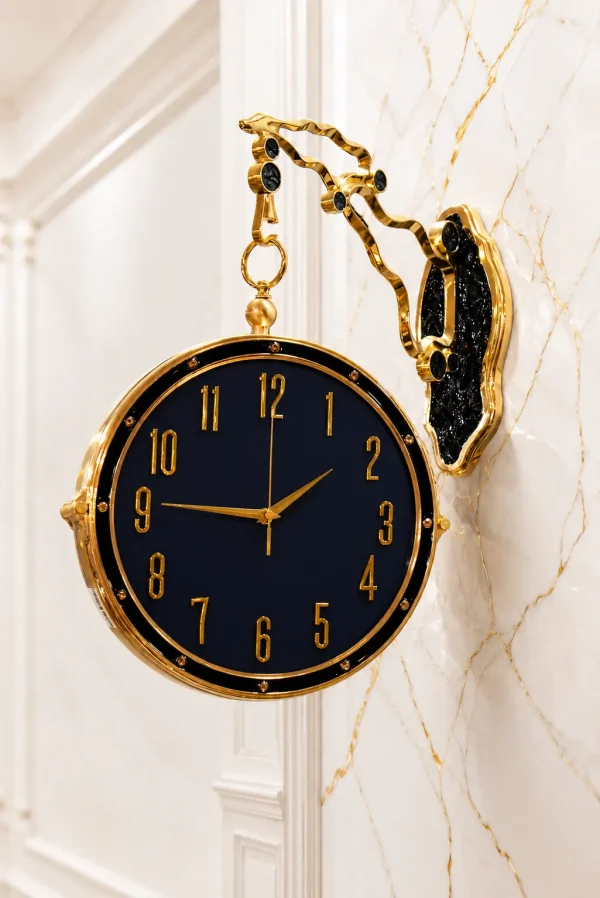 Luxury double-sided hanging wall clock with black dial