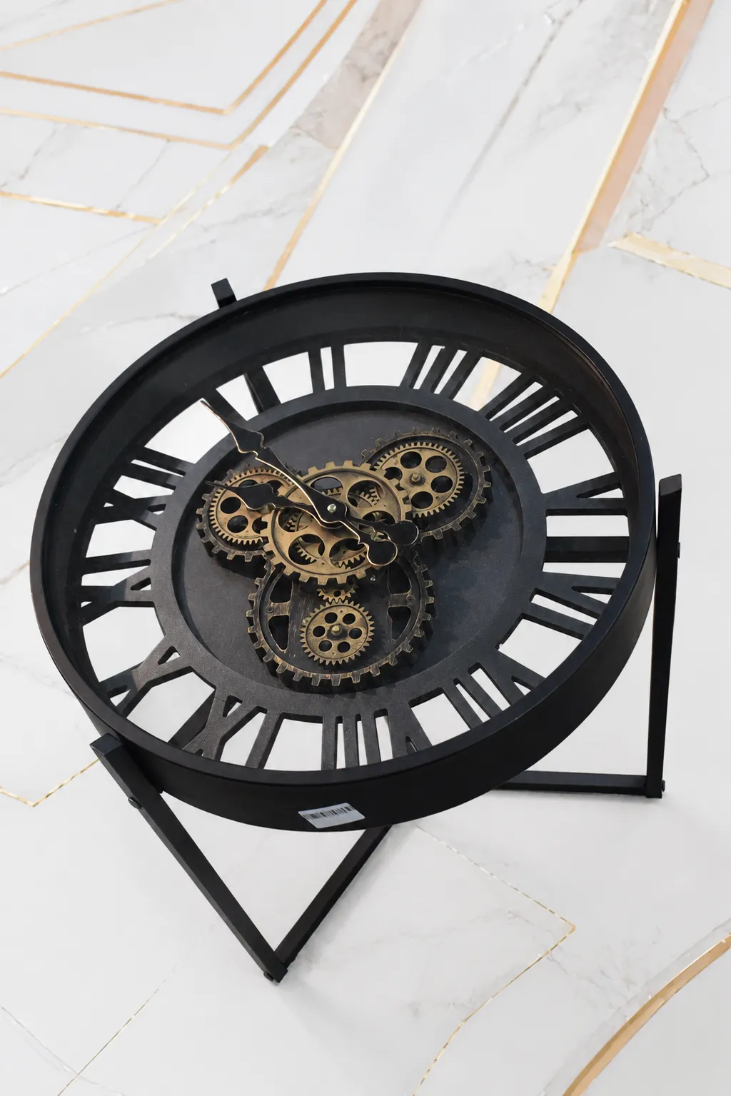 Industrial Steampunk Table Clock – Vintage Roman Numeral Gear Timepiece Industrial steampunk table clock with Roman numerals