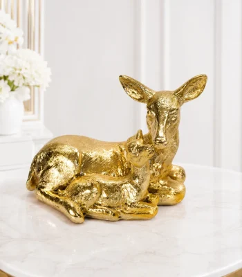 Luxury gold mother and baby deer decorative statue with detailed craftsmanship for tabletop home décor