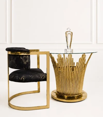 Modern glass dining table with gold stainless steel base