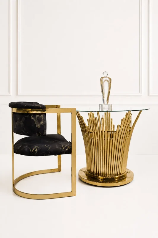 Modern glass dining table with gold stainless steel base