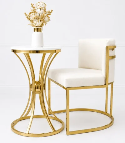 Modern gold stainless steel accent chair with luxury side table