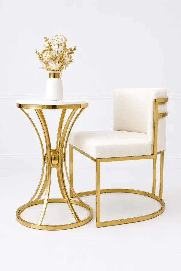 Modern gold stainless steel accent chair with luxury side table