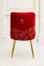 Premium velvet dining chair featuring diamond stitching and golden legs.