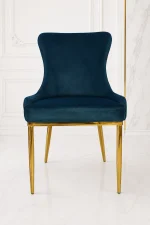 Luxury navy blue velvet dining chair with zinc finish metal legs