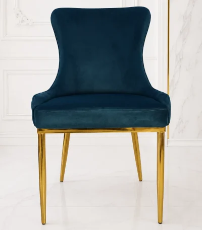Luxury navy blue velvet dining chair with zinc finish metal legs