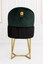 Premium black velvet dining chair with gold geometric base for hotels, restaurants, cafés, and luxury interiors.