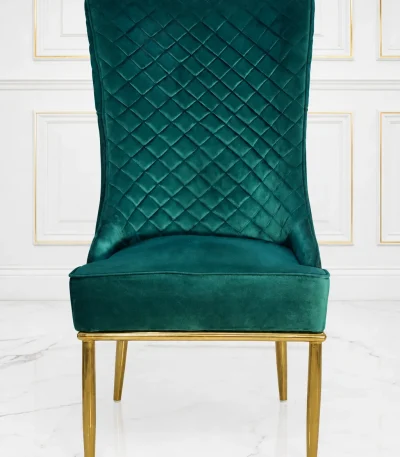 Luxury emerald green velvet storage ottoman with gold legs
