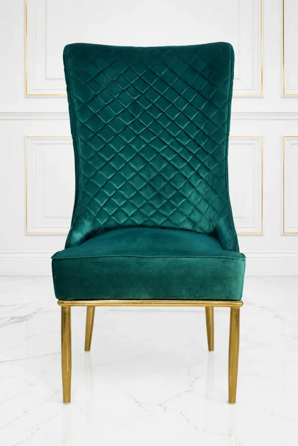 Luxury emerald green velvet storage ottoman with gold legs