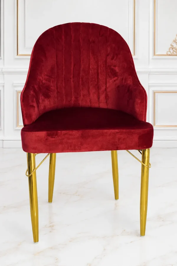 Wine red velvet dining chair with gold metal legs