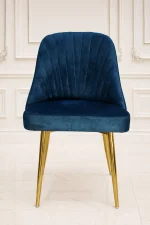 Luxury navy blue velvet dining chair with gold metal legs