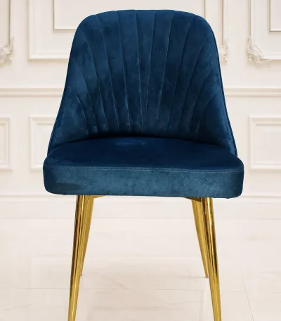 Luxury navy blue velvet dining chair with gold metal legs