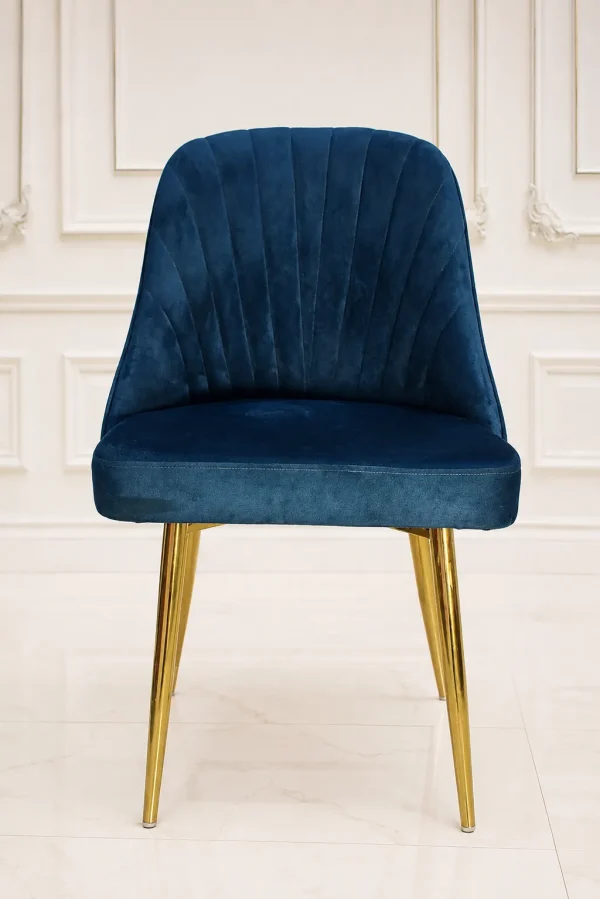 Luxury navy blue velvet dining chair with gold metal legs