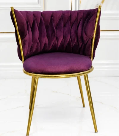 Luxury plum velvet dining chair with gold metal frame
