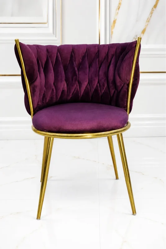 Luxury plum velvet dining chair with gold metal frame