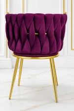 Modern plum velvet accent chair with diamond pleated backrest