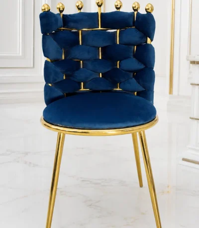 Luxury navy blue velvet dining chair with gold metal frame