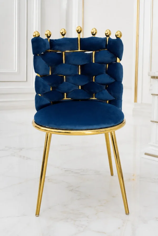 Luxury navy blue velvet dining chair with gold metal frame