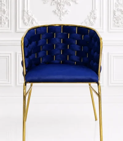 Royal blue velvet dining chair with gold stainless steel frame