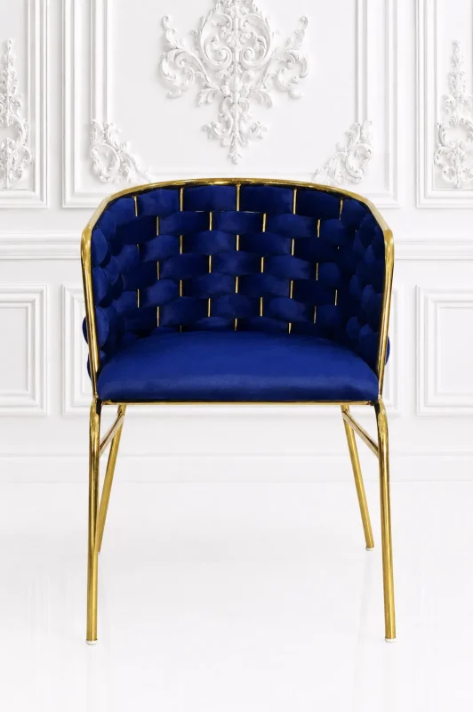 Royal blue velvet dining chair with gold stainless steel frame