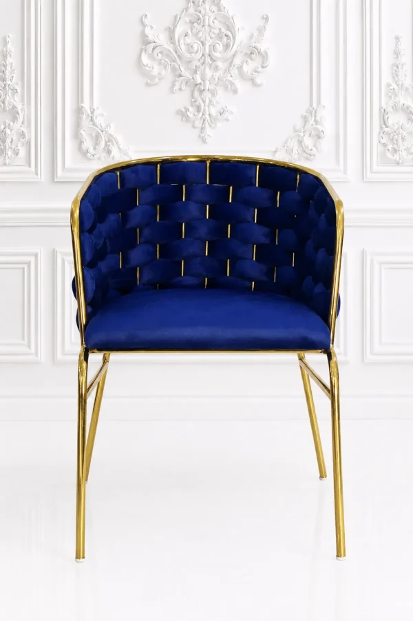 Royal blue velvet dining chair with gold stainless steel frame