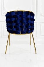 Luxury blue upholstered dining chair with woven backrest