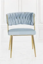 Modern light grey braided velvet dining chair with gold metal legs