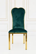 Emerald green velvet dining chair with gold stainless steel frame