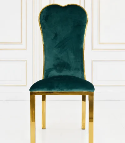Emerald green velvet dining chair with gold stainless steel frame