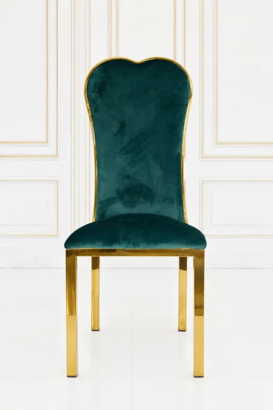 Emerald green velvet dining chair with gold stainless steel frame