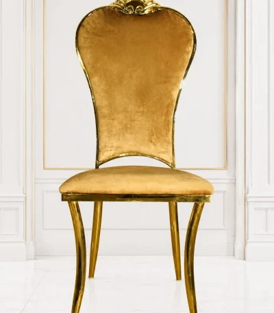 Luxury champagne velvet dining chair with gold stainless steel frame