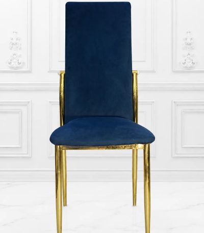 Modern navy blue velvet dining chair with gold stainless steel frame