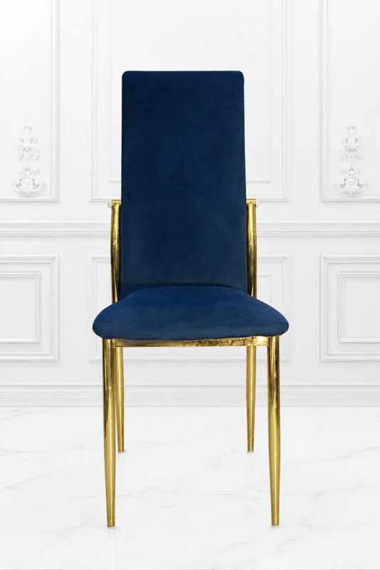 Modern navy blue velvet dining chair with gold stainless steel frame
