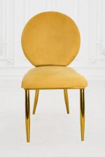 Mustard velvet round back dining chair with gold stainless steel legs