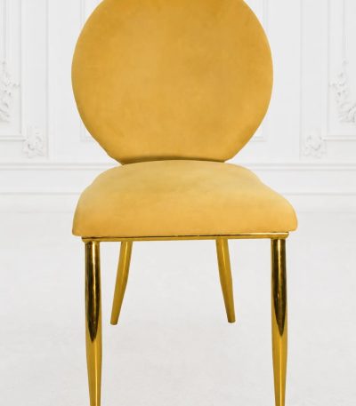 Mustard velvet round back dining chair with gold stainless steel legs
