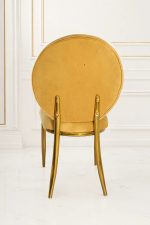 Mustard velvet round back dining chair with gold stainless steel legs