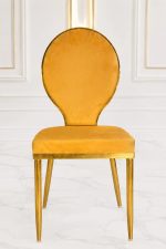 Luxury mustard velvet oval back dining chair with gold stainless steel frame