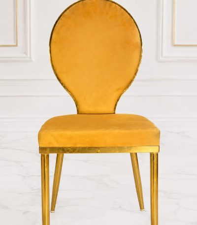 Luxury mustard velvet oval back dining chair with gold stainless steel frame