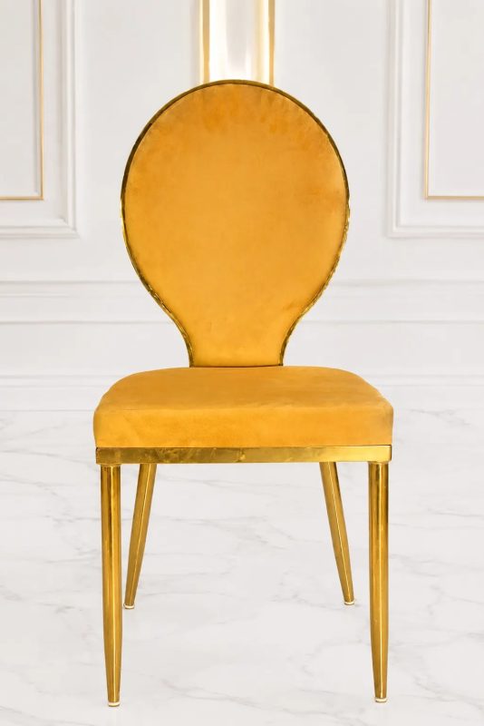 Luxury mustard velvet oval back dining chair with gold stainless steel frame