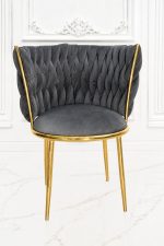 Luxury grey velvet accent dining chair with gold stainless steel frame