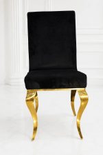 Luxury black velvet dining chair with gold stainless steel curved legs