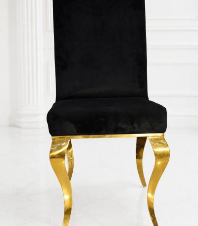 Luxury black velvet dining chair with gold stainless steel curved legs