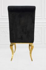 Luxury black velvet dining chair with gold stainless steel curved legs