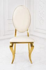 Luxury white velvet oval back dining chair with gold stainless steel frame