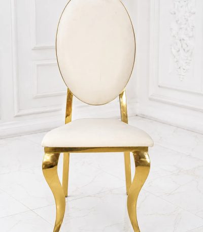Luxury white velvet oval back dining chair with gold stainless steel frame