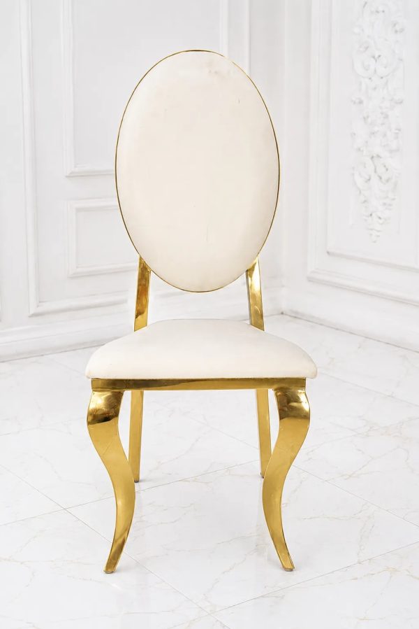 Luxury white velvet oval back dining chair with gold stainless steel frame