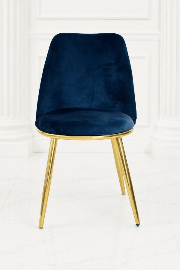 Luxury Navy Blue Velvet Dining Chair with Gold Metal Legs | Modern Upholstered Accent Chair