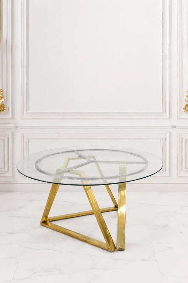 Modern round glass coffee table with gold stainless steel base