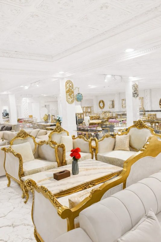 Royal luxury sofa set with gold carved wooden frame