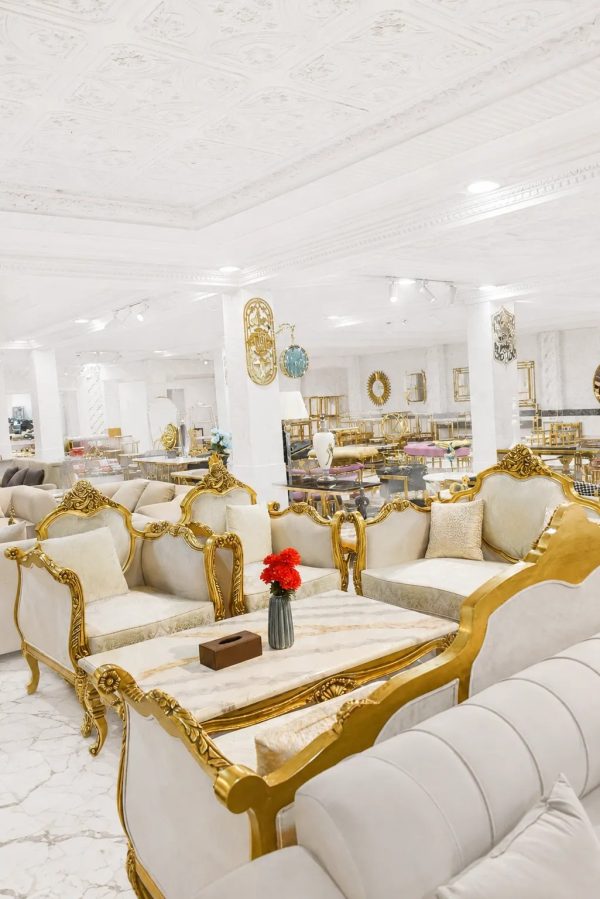 Royal luxury sofa set with gold carved wooden frame